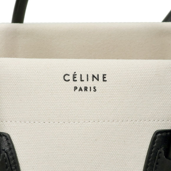 Celine Luggage Phantom Handbag Canvas Leather White Black - Picture 7 of 10